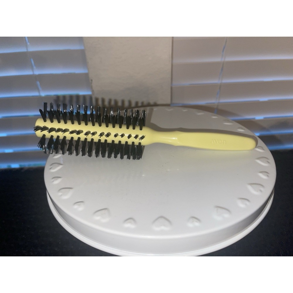 Vintage‎ Avon Full Round Brush Yellow Black Bristles 1970-80's